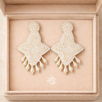 Embroidered Beads Earrings : Handmade