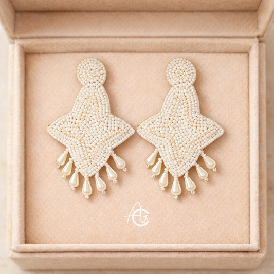 Embroidered Beads Earrings : Handmade