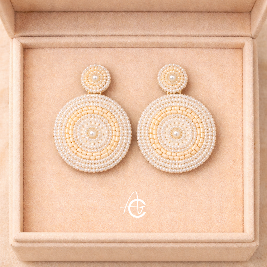 Beads Embroidered Earrings : Handmade