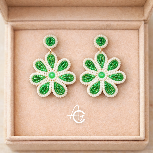 Beads Embroidered Earrings : Handmade