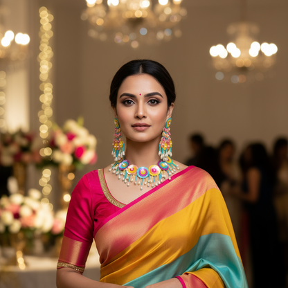 Beads Embroidered Necklace Set, Haldi Jewellery : Handmade