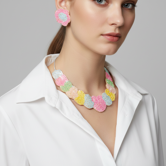 Beads Embroidered Necklace Set : Handmade