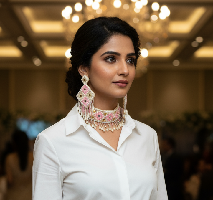 Beads Embroidered Necklace Set : Handmade