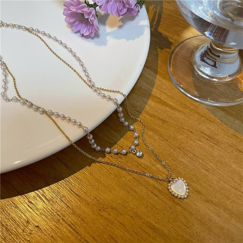 Pearl Layered Heart Necklace