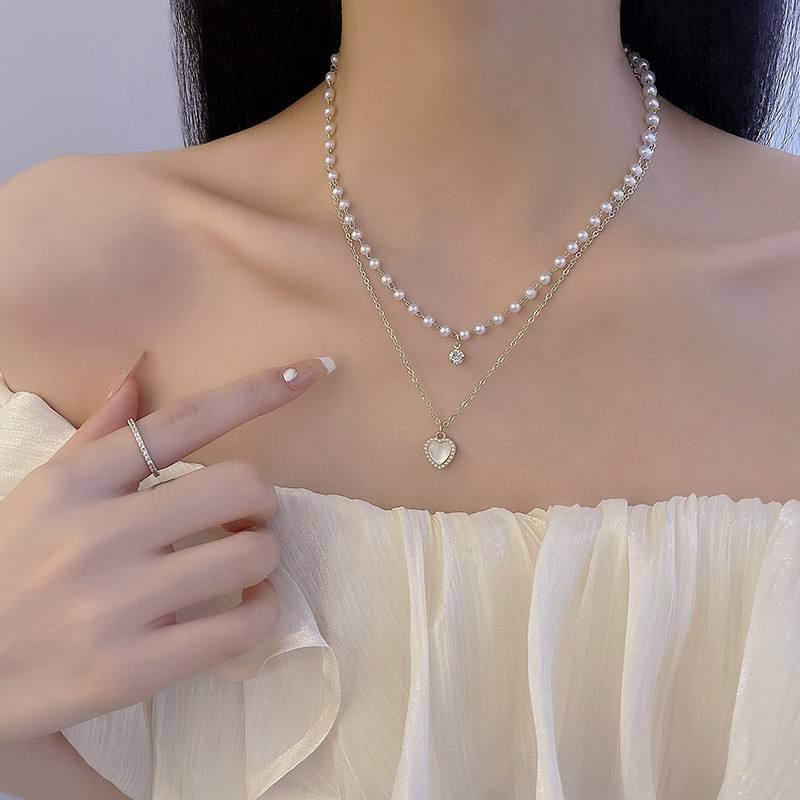 Pearl Layered Heart Necklace