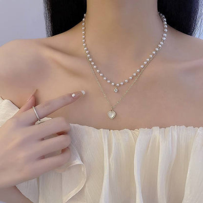 Pearl Layered Heart Necklace
