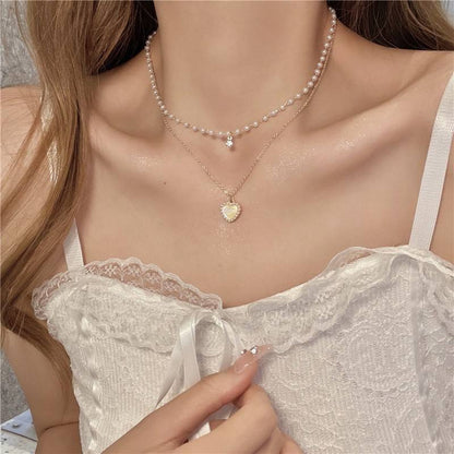 Pearl Layered Heart Necklace