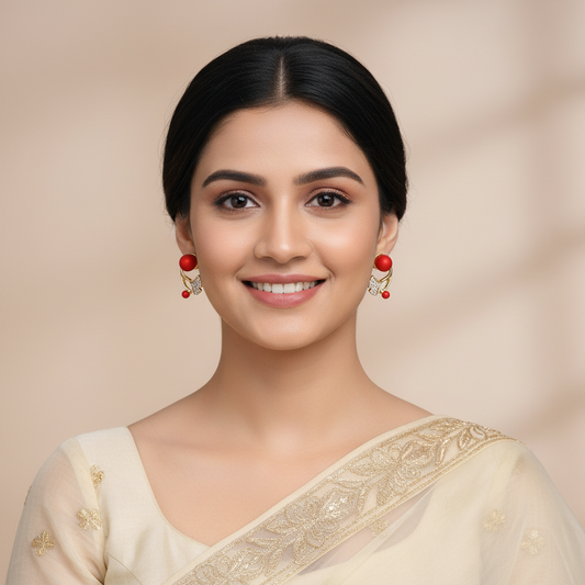 Red Pearl Drop Earrings