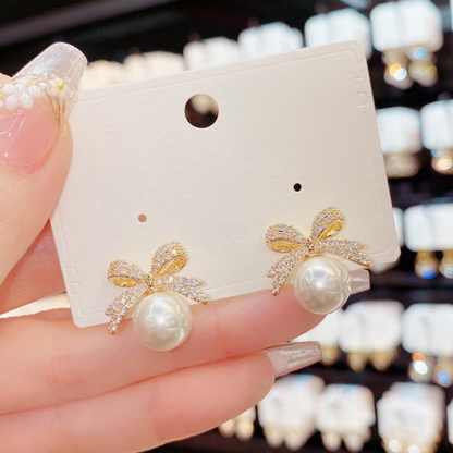 Bling Bow Pearl Earrings