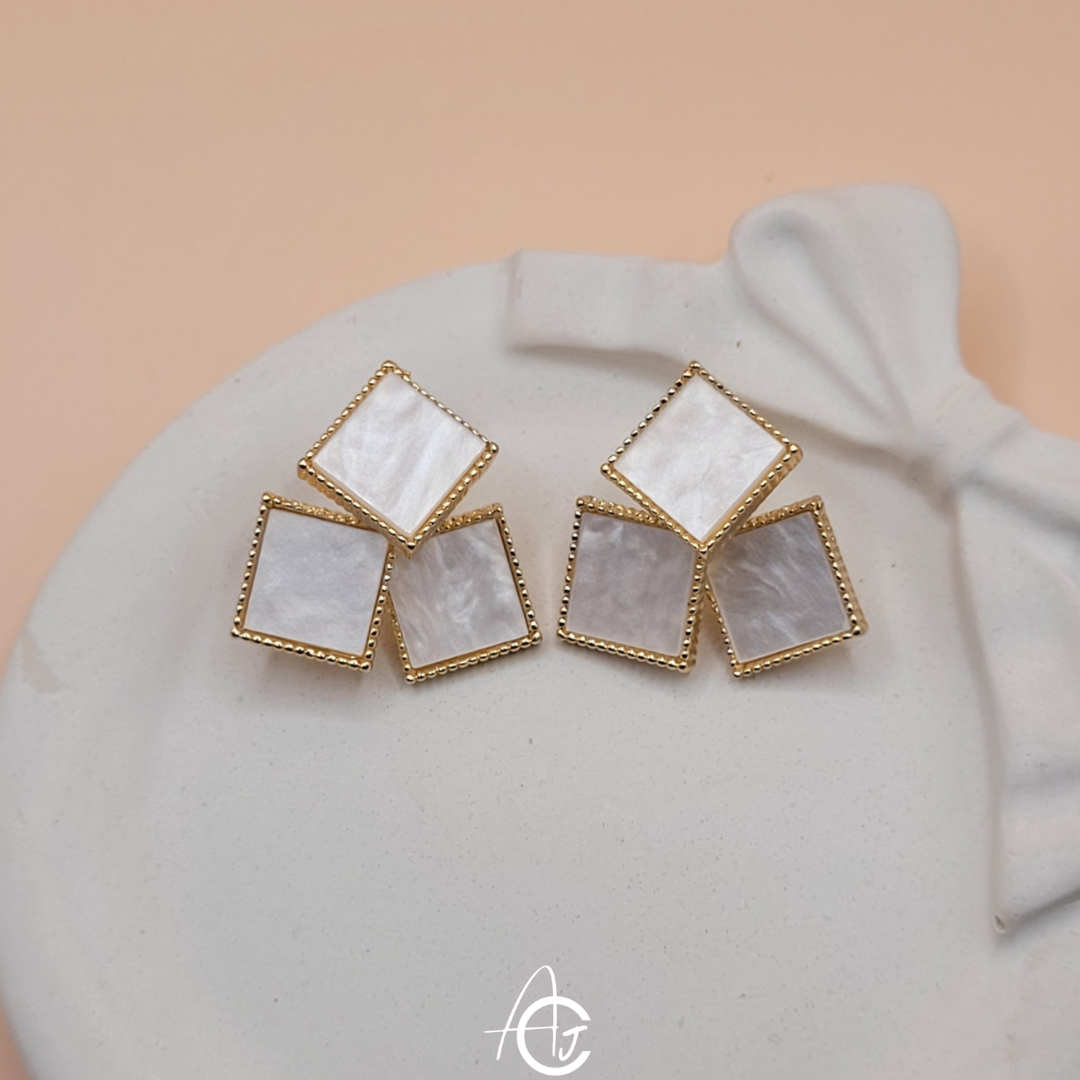 Shell Triangle Earrings Gold Tone