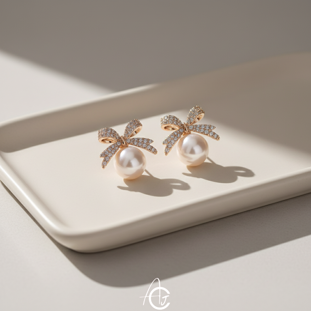 Bling Bow Pearl Earrings
