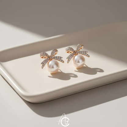 Bling Bow Pearl Earrings