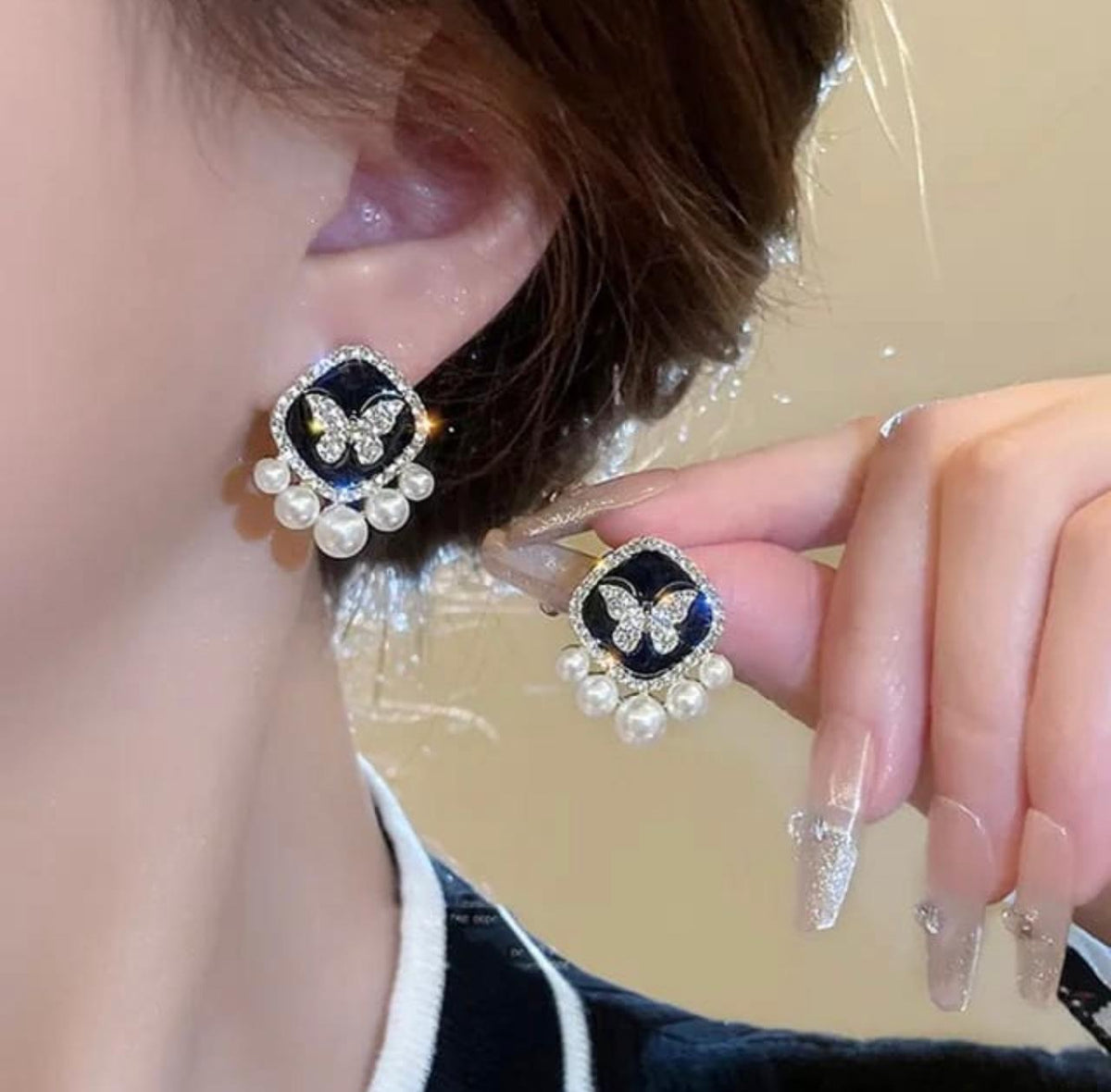 Butterfly Pearl Drop Earrings