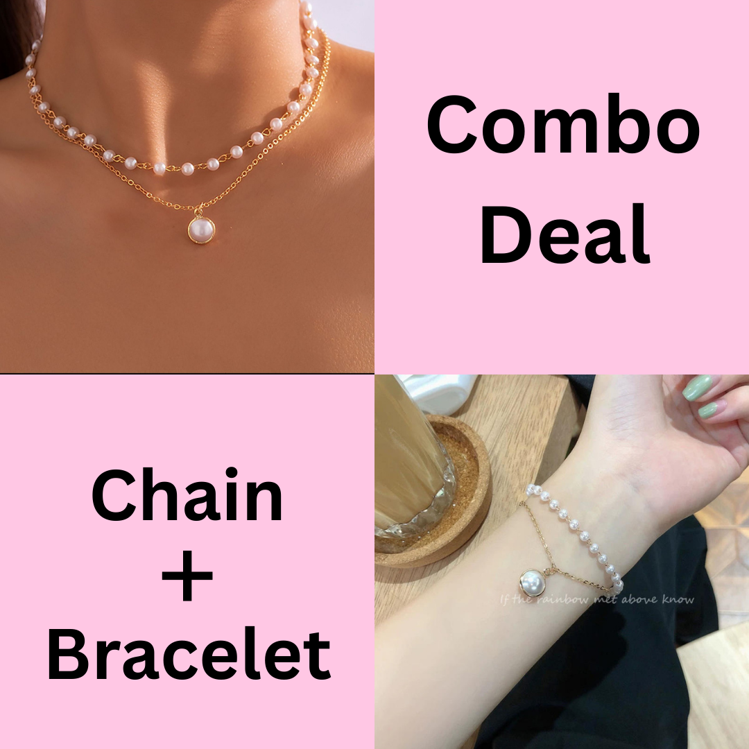 COMBO Pearl Layered Necklace and Bracelet