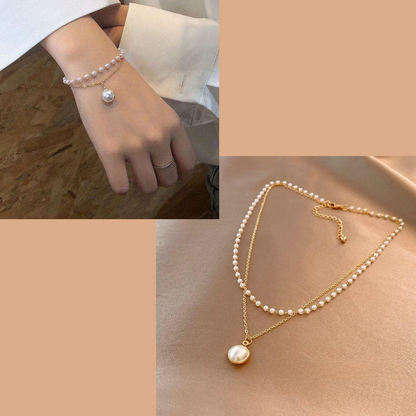 COMBO Pearl Layered Necklace and Bracelet
