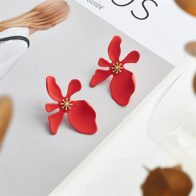 Flower Statement Earrings Red
