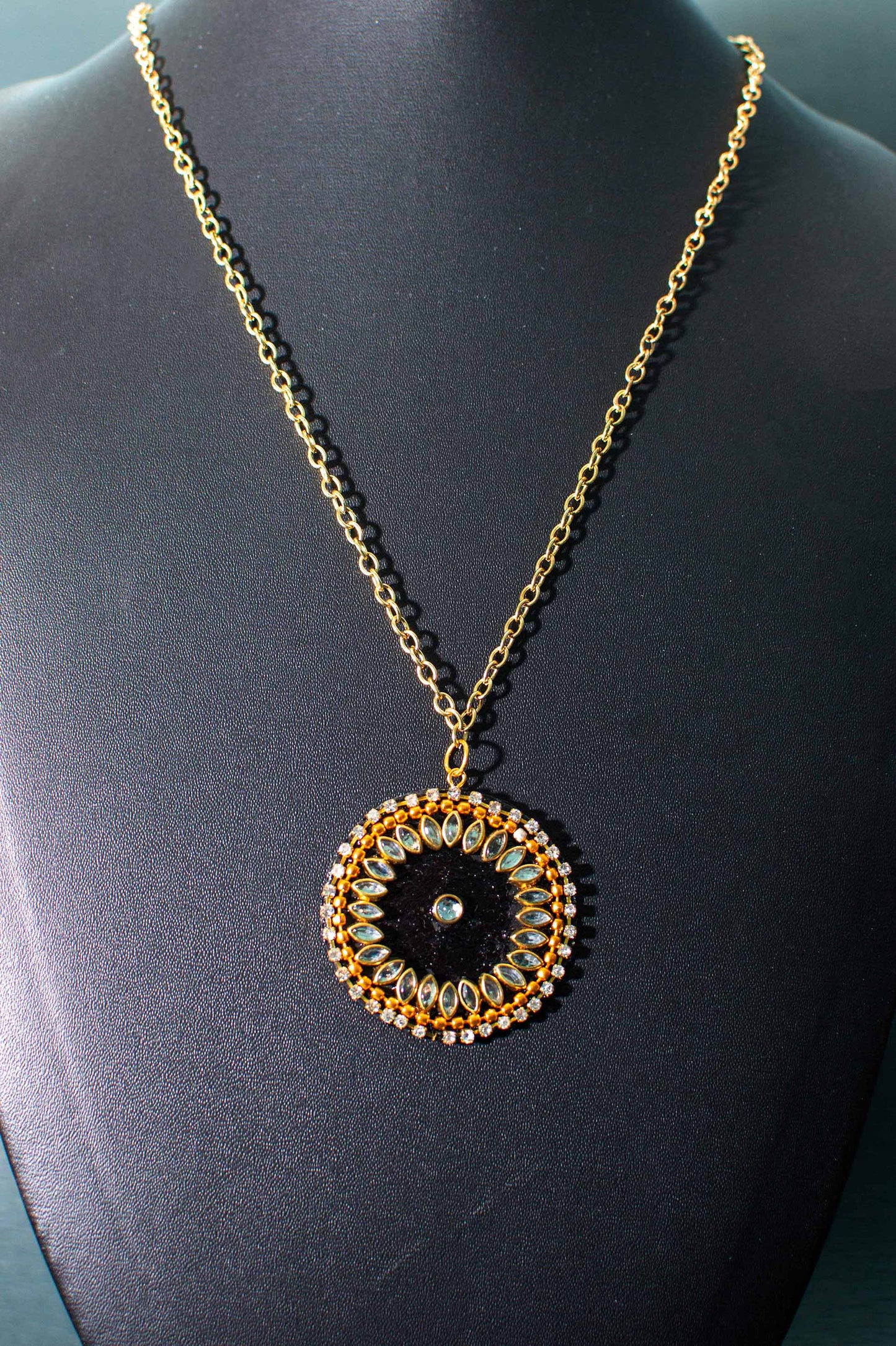 Black Kundan Necklace Set, Handpainted : Handmade