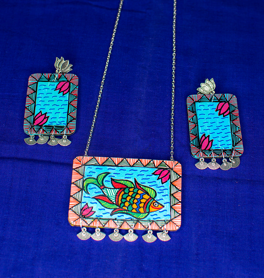 Meen Necklace Set, Handpainted : Handmade