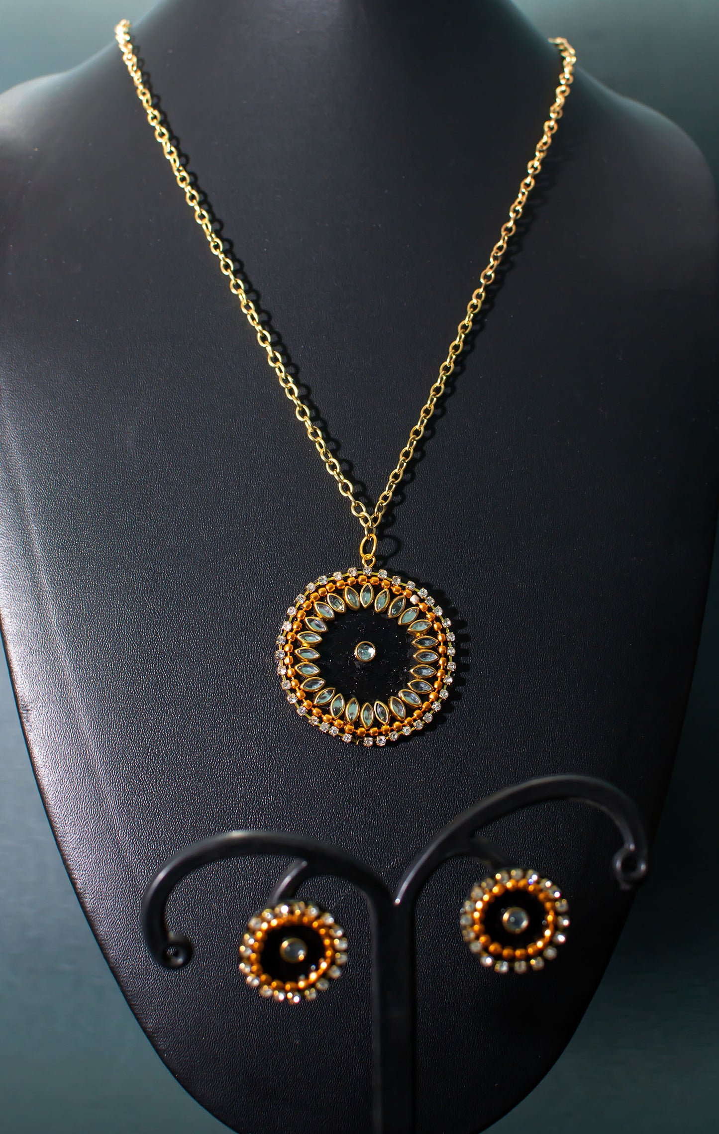 Black Kundan Necklace Set, Handpainted : Handmade