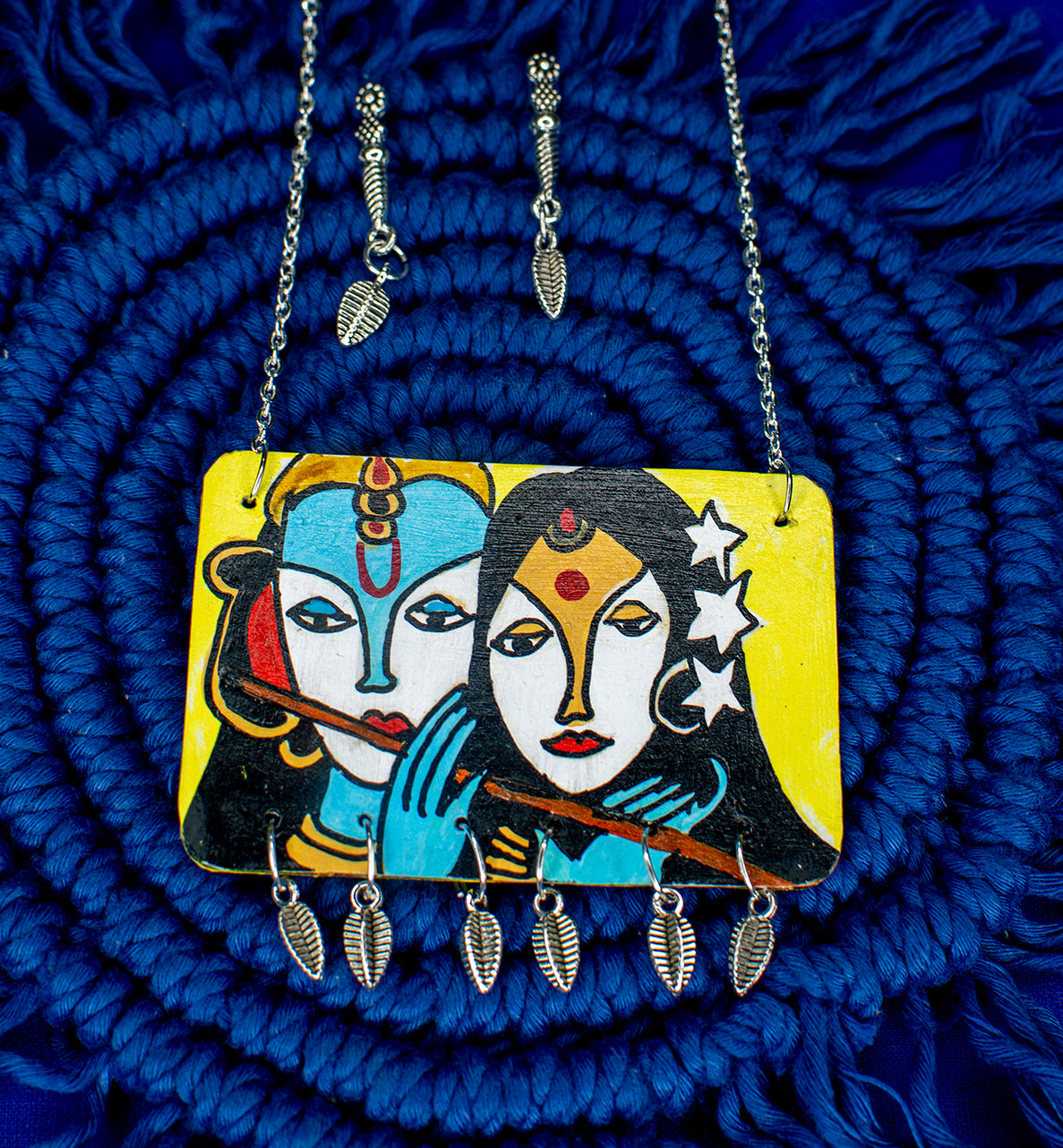 Radhe Krishna Necklace Set, Handpainted : Handmade