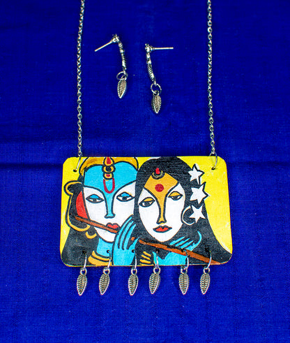 Radhe Krishna Necklace Set, Handpainted : Handmade