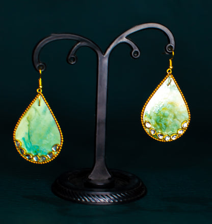 Green Drop Fluid Earrings : Handmade
