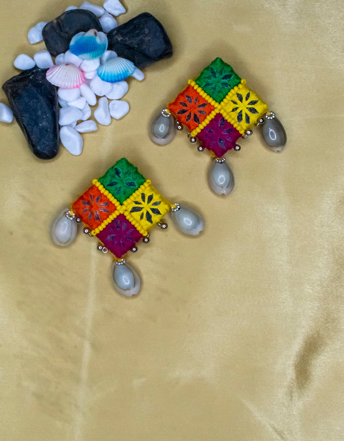 Avani Embroidered Fabric Earrings : Handmade
