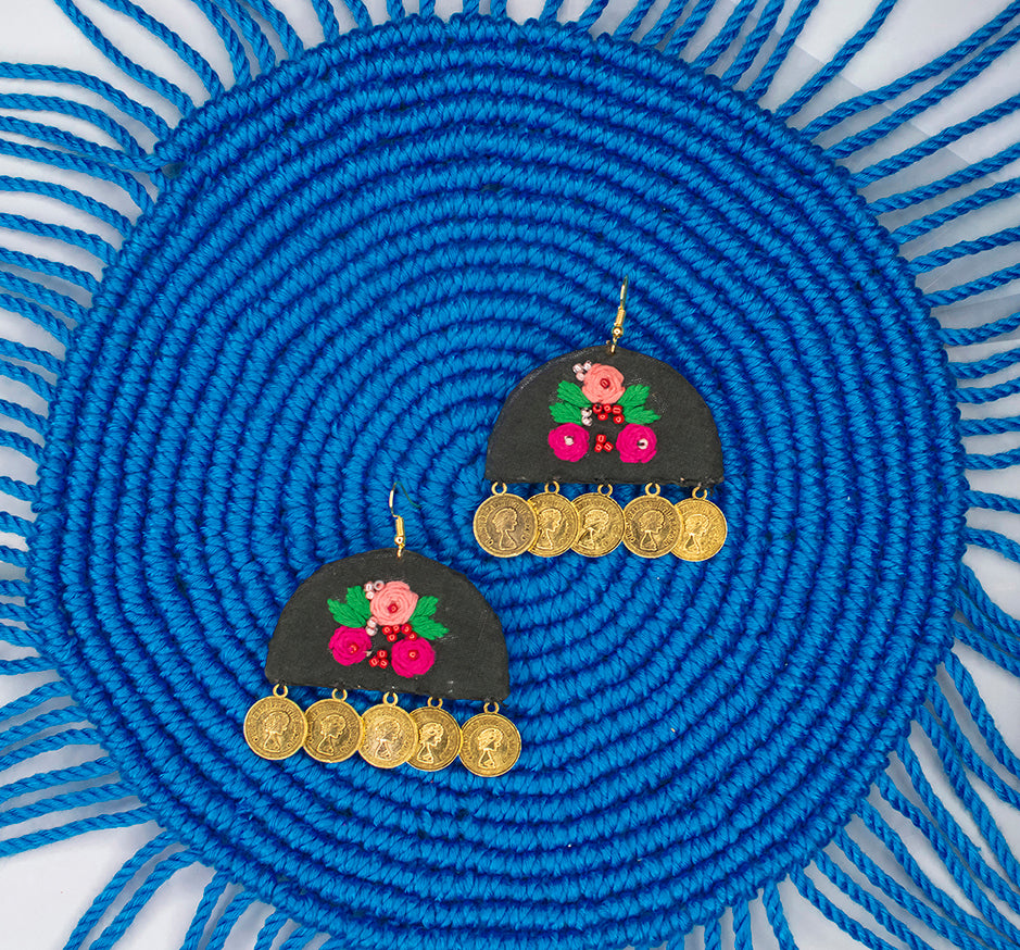 Nihira Embroidered Fabric Earrings : Handmade