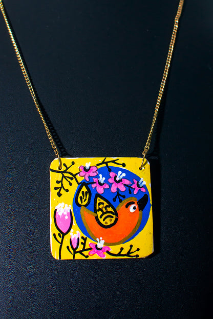 Birdie Necklace, Handpainted : Handmade