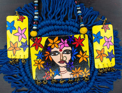 Diva and Flowers Necklace Set, Handpainted : Handmade