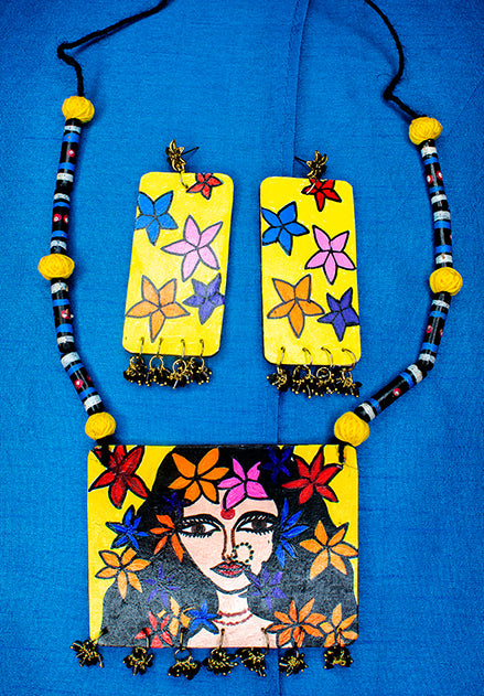 Diva and Flowers Necklace Set, Handpainted : Handmade
