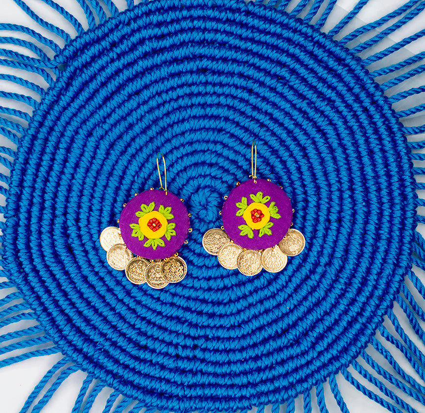 Maisha Embroidered Fabric Earrings : Handmade