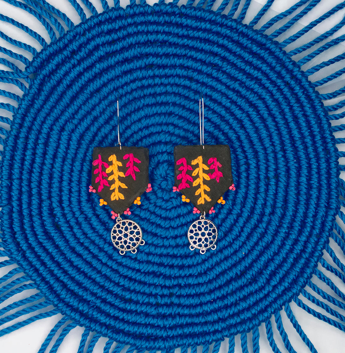Adrika Embroidered Fabric Earrings : Handmade