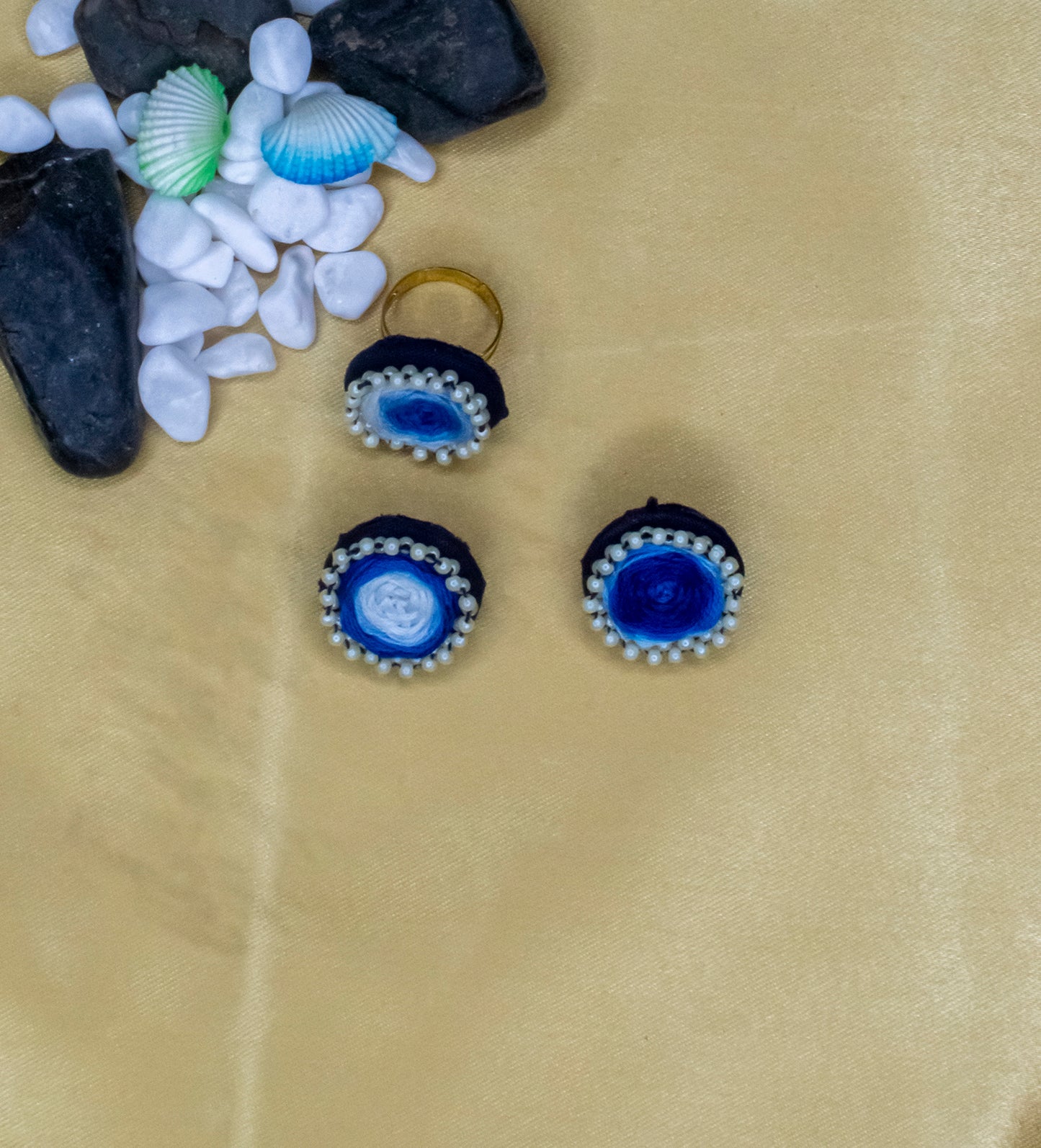 Jia Embroidered Fabric Earrings with Finger Ring : Handmade