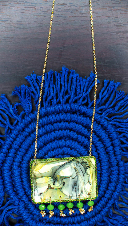 Green Fluid Necklace set : Handmade