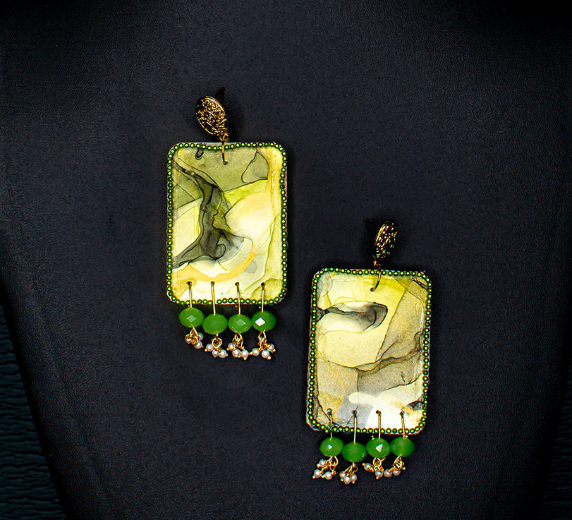 Green Fluid Earrings : Handmade