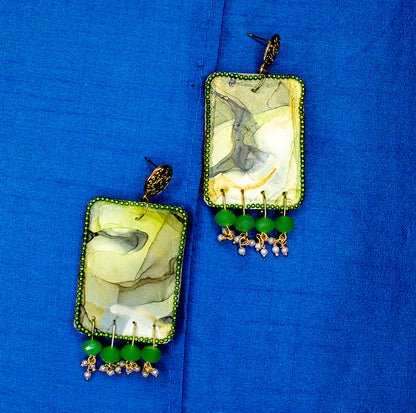 Green Fluid Earrings : Handmade