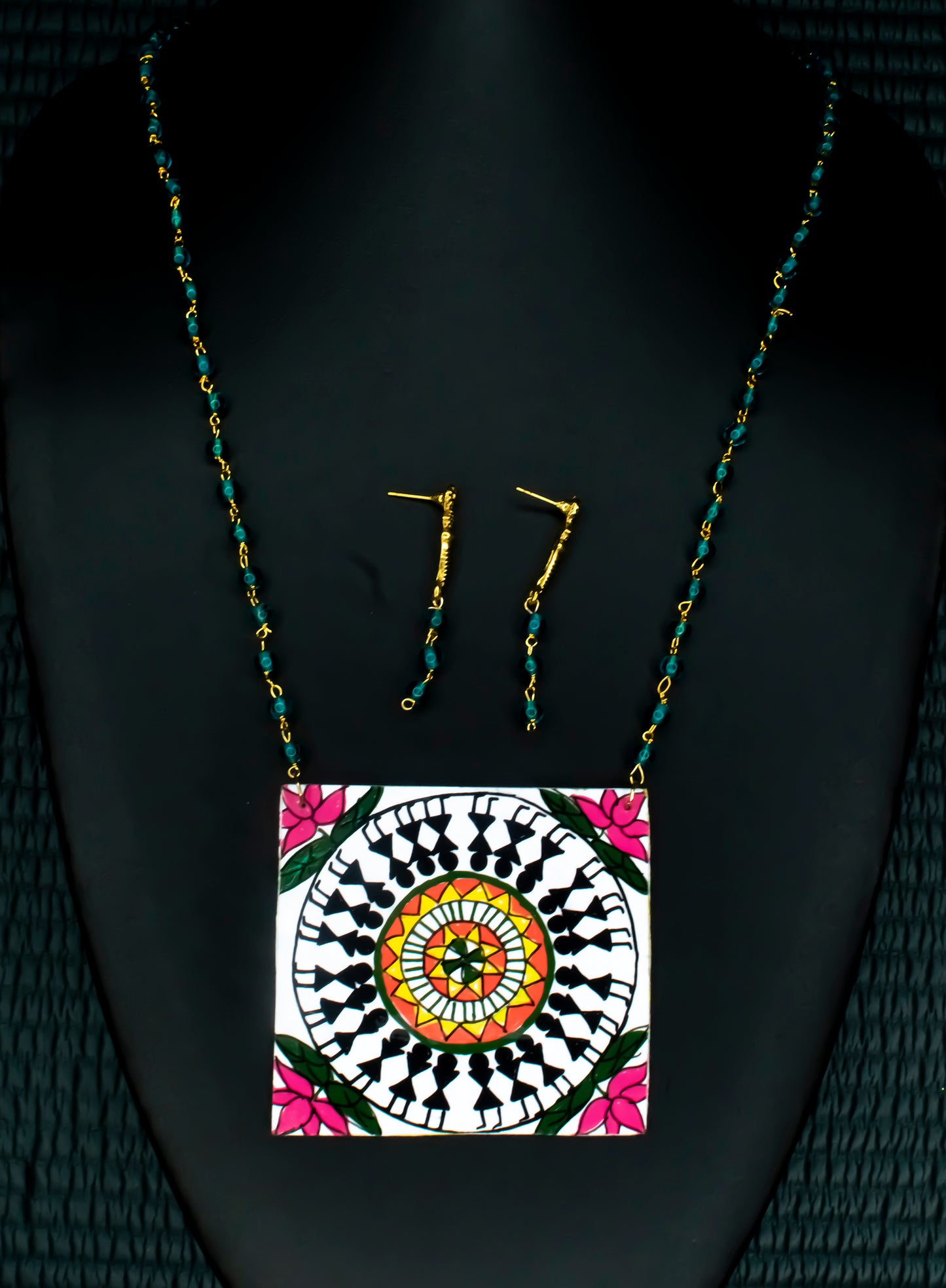 Tribal Dance Necklace Set, Handpainted : Handmade