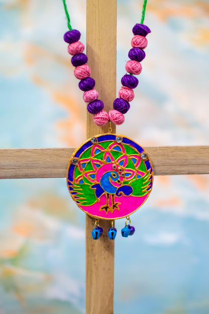 Peacock Necklace, Handpainted : Handmade