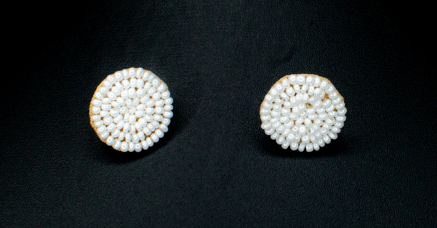 Cute White Embroidered Earrings : Handmade