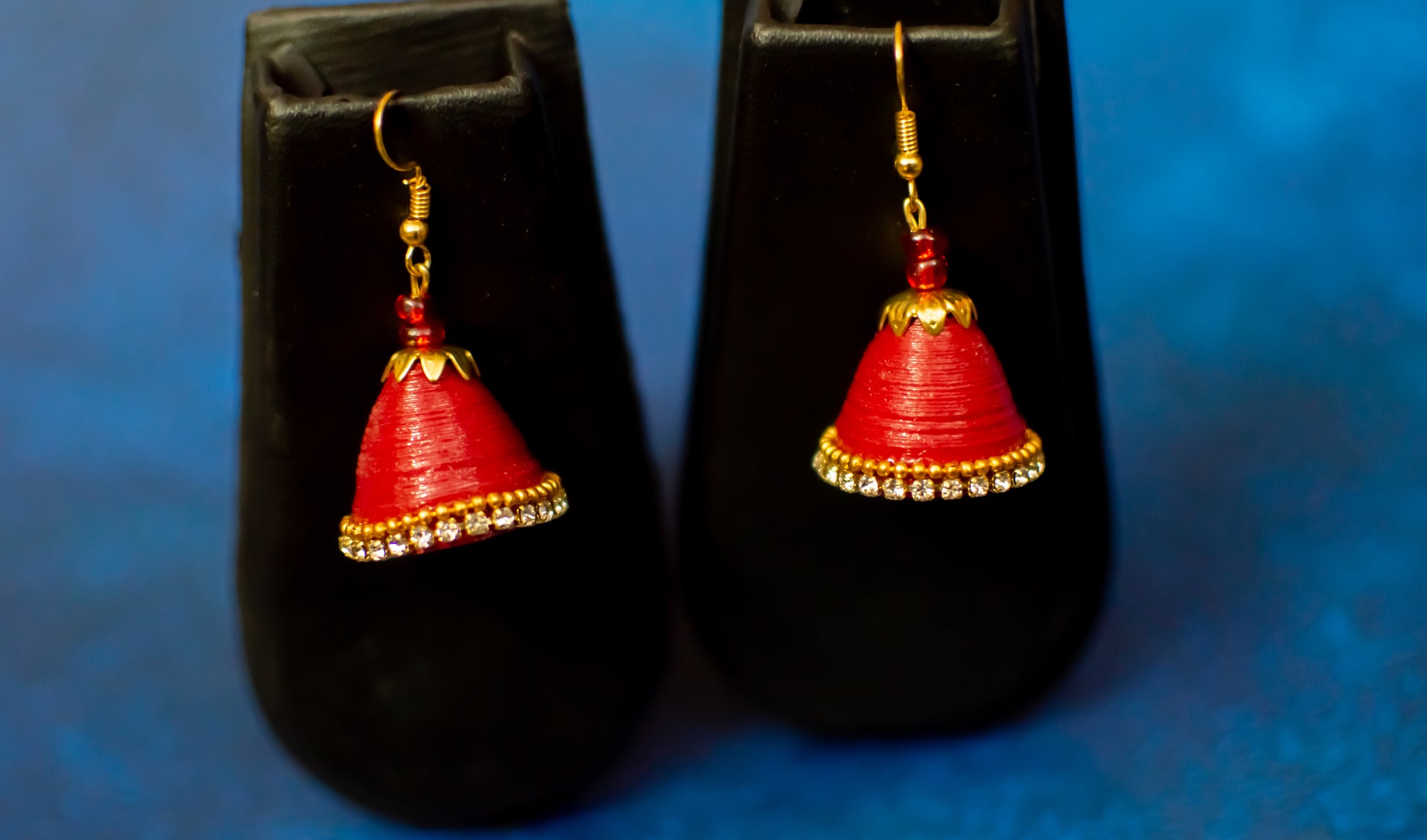 Handmade Jewellery - Red Jhumka Earrings