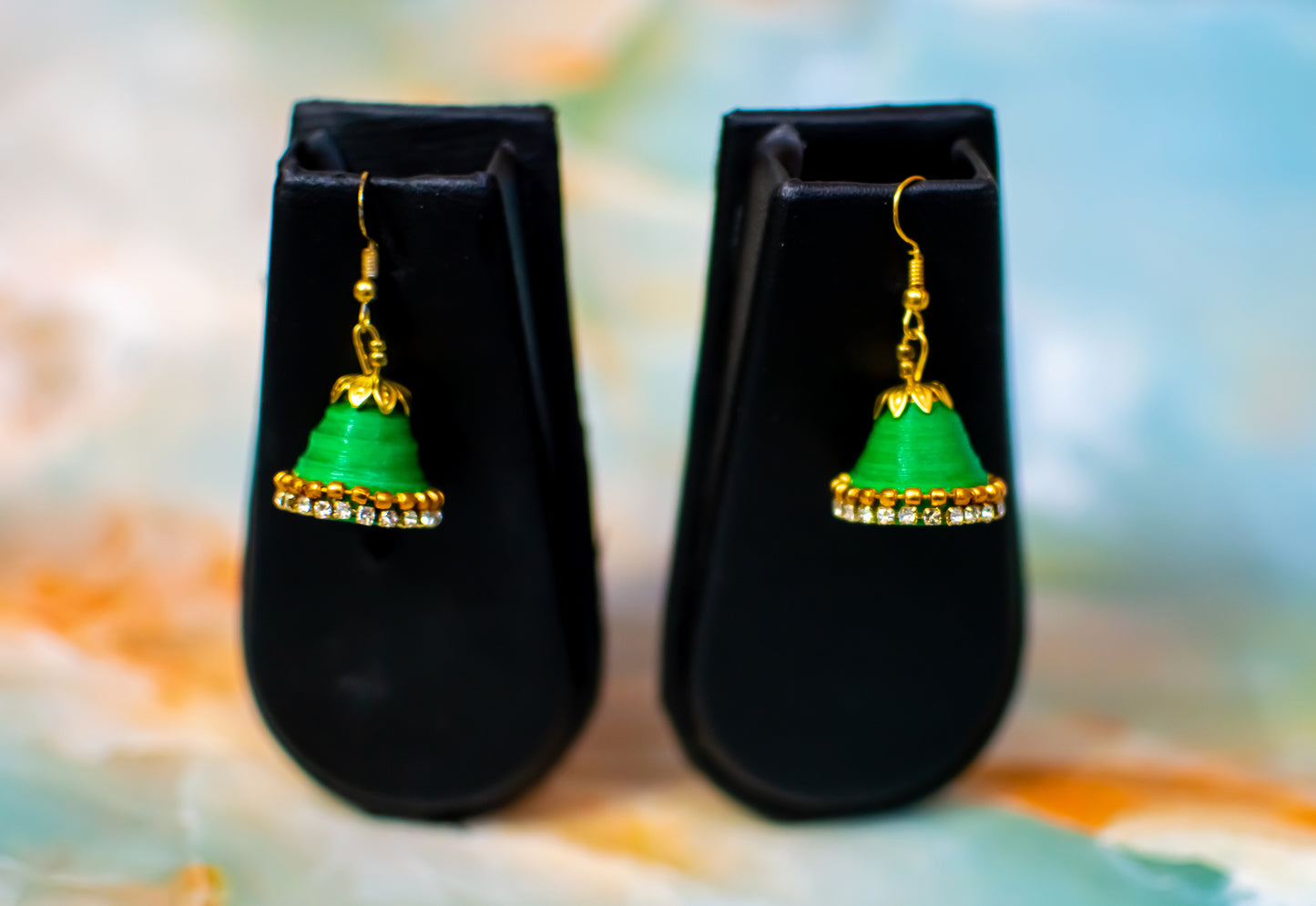 Handmade Jewellery - Green Jhumka Earrings