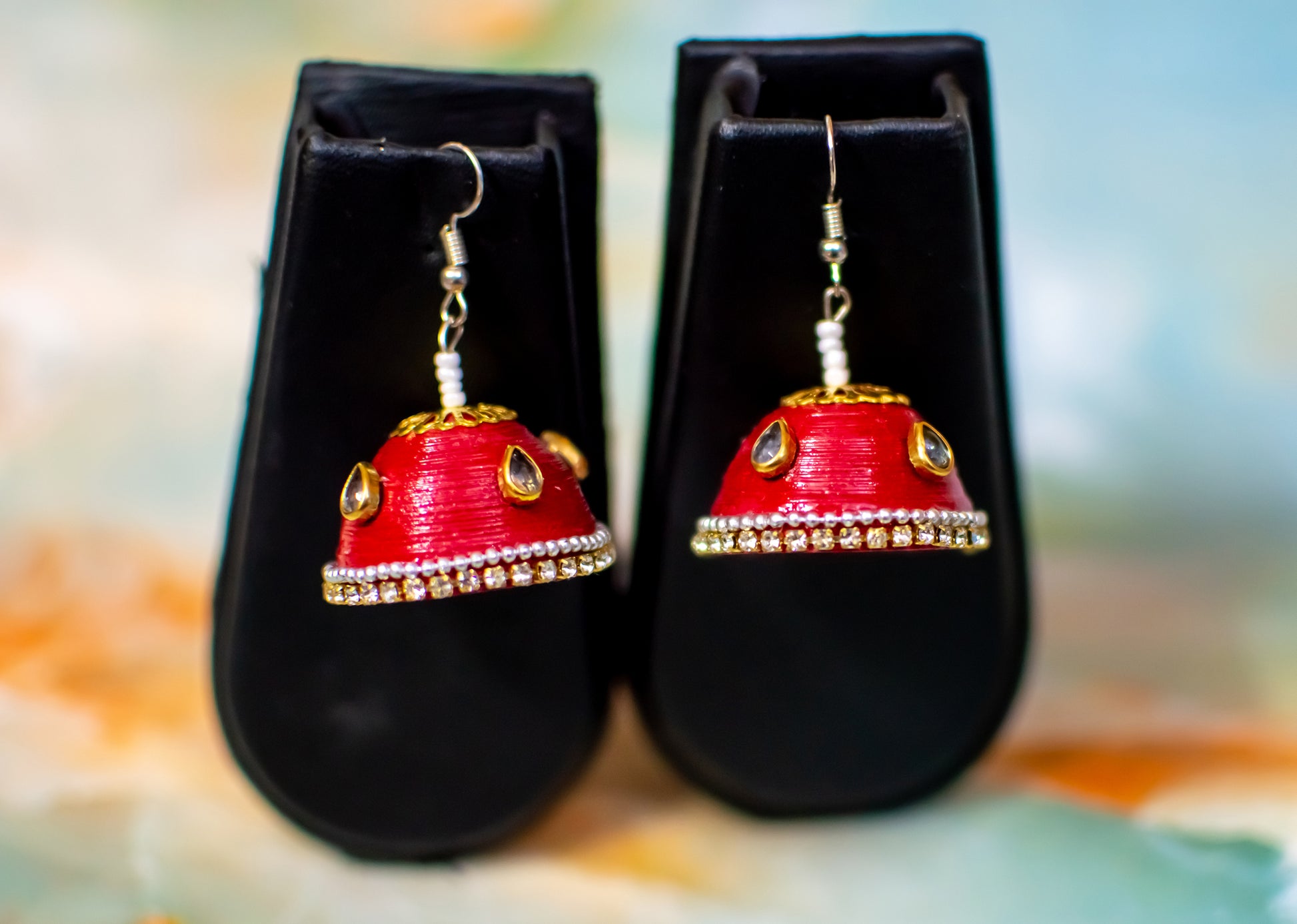 Handmade Jewellery - Maroon Jhumka Earrings Big
