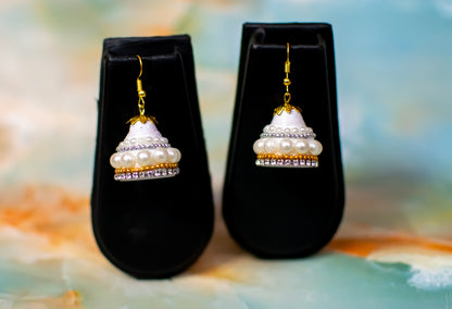 Handmade Jewellery - White Jhumka Earrings