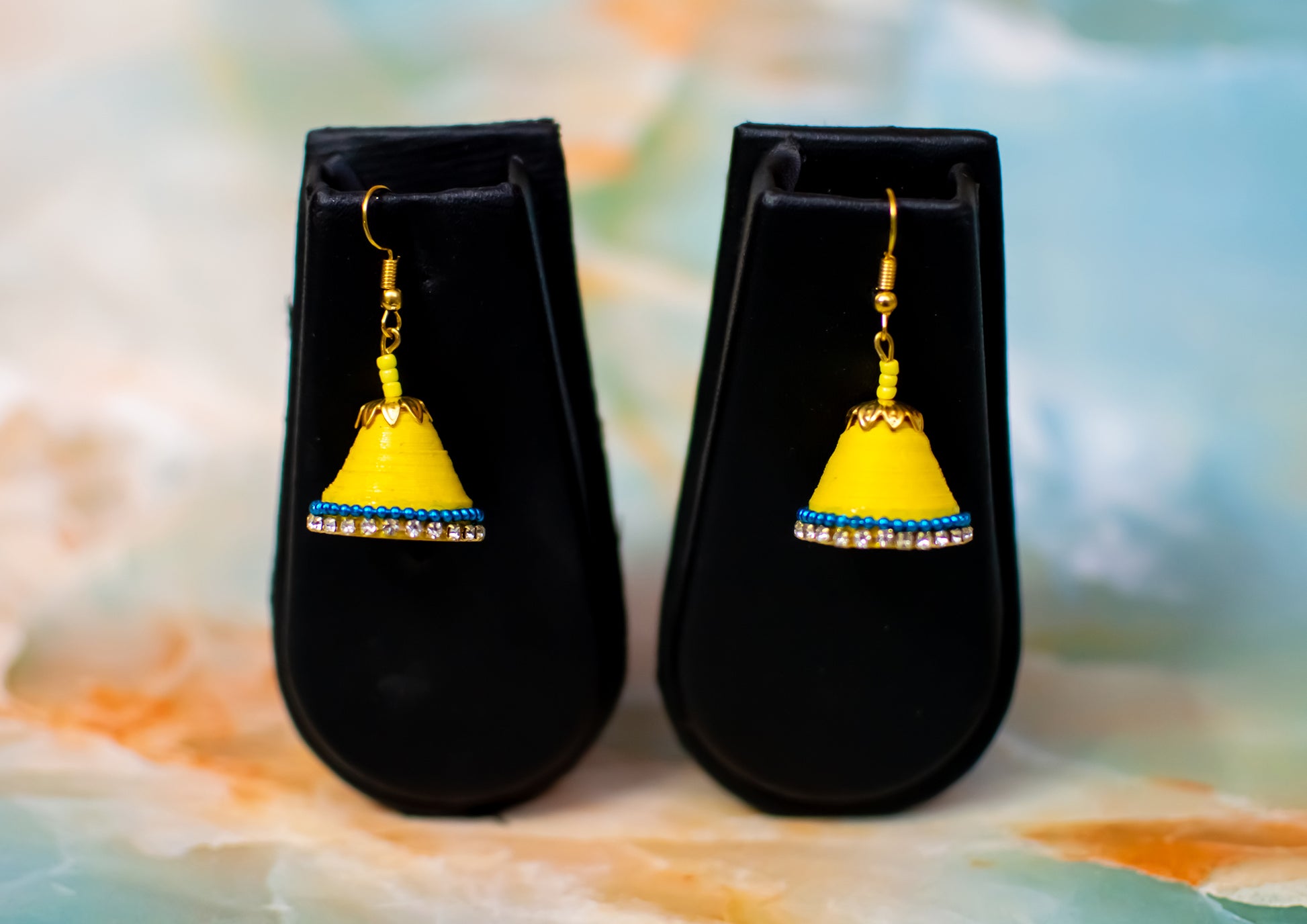 Handmade Jewellery - Yellow Jhumka Earrings