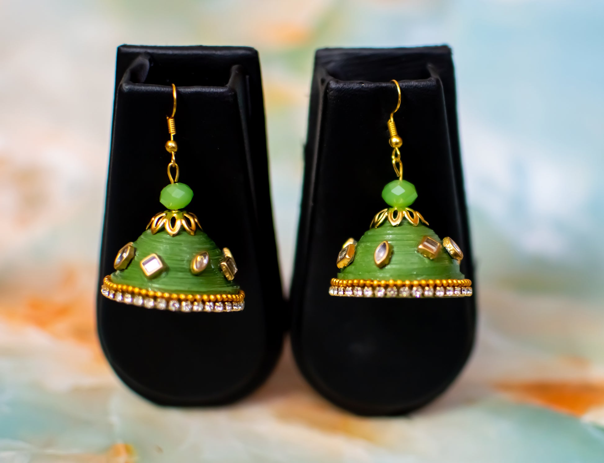 Handmade Jewellery - Green Big Jhumka Earrings