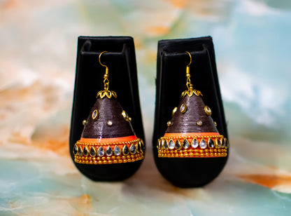 Handmade Jewellery - Brown and Orange Big Jhumka Earrings